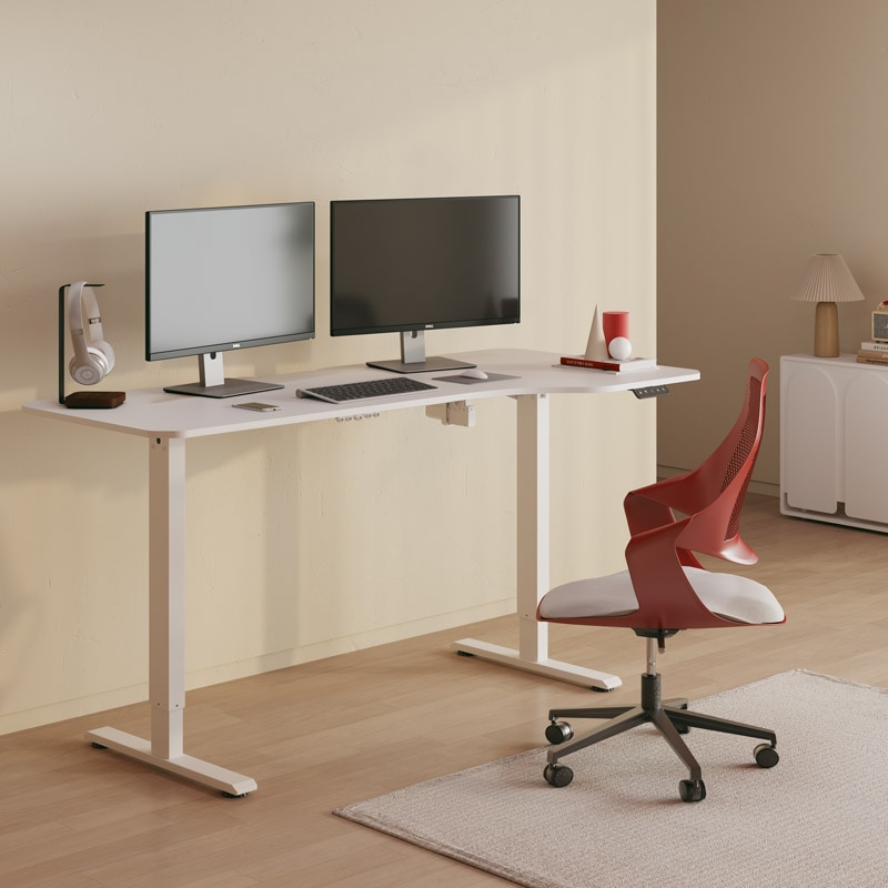 Elektrisch Höhenverstellbarer Schreibtisch - FlexiSpot Lite, Weißes Gestell mit 140x60cm Tischplatte