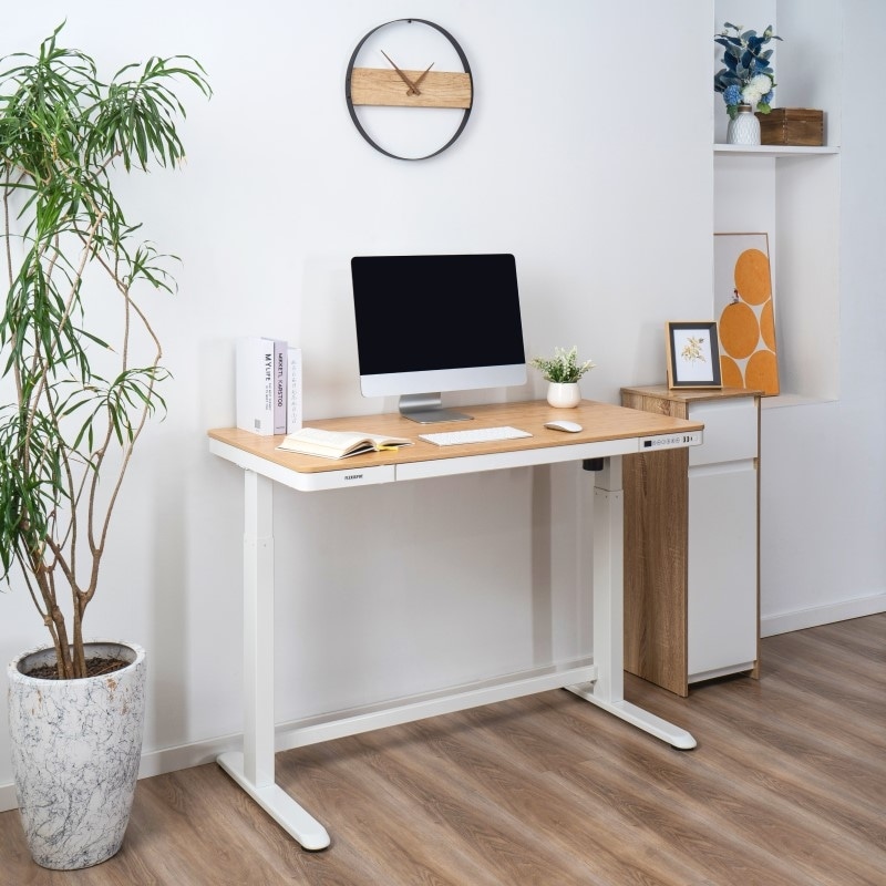 FlexiSpot Bambus Höhenverstellbarer Schreibtisch Elektrisch EW8-bb, weiß