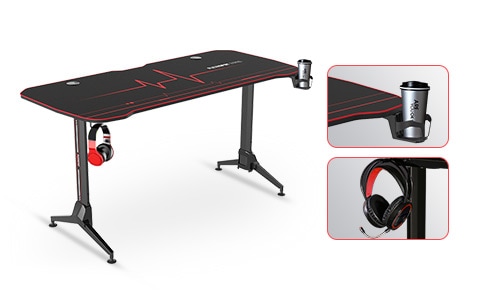 Gaming Tisch Z-förmig mit Getränkehalter Kopfhörerhaken Gamepad-Halterung  Ergonomischer Schreibtisch - Costway